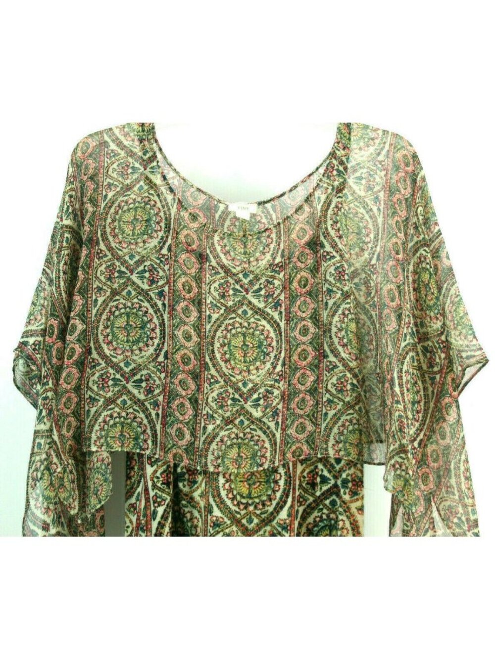 Tiny Anthropologie Womens Sz S Floral Knit Tank w/Silk Cape Sleeve Shirt blouse - Picture 2 of 8